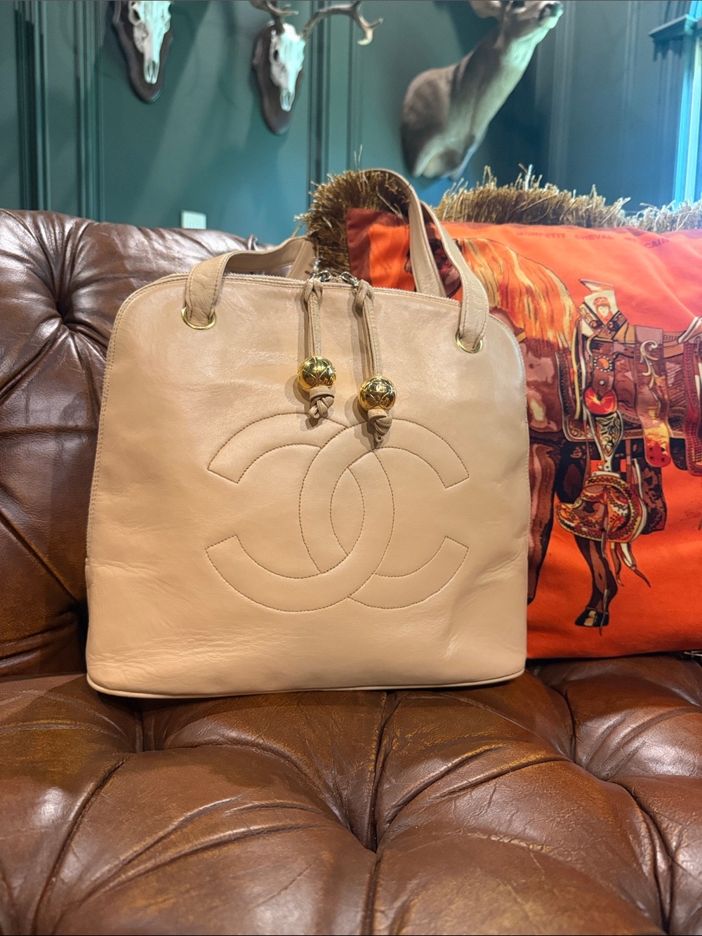 Vintage CHANEL Leather Dome Clamshell Tote with original hardware and FREE COA